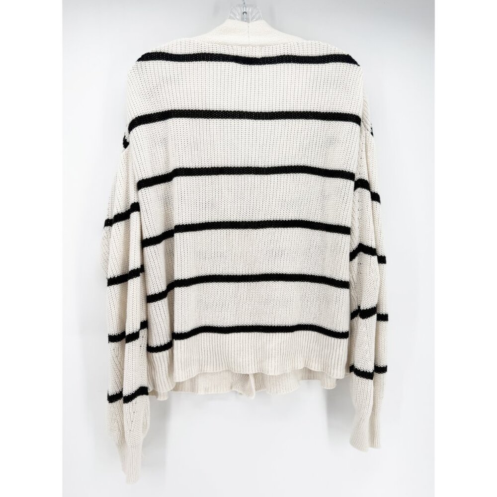 Universal Thread Size L Knit Cardigan Button Front Ivory Black Stripe - Picture 4 of 10